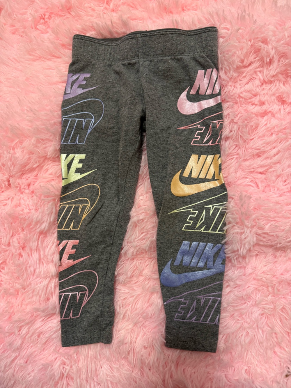 Nike Gray Kids Leggings with Rainbow Logo Print